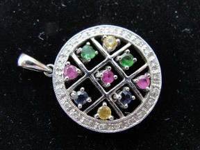 Jabberjewelry.com Multi Sapphire & Diamond White Gold Pendant