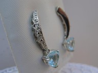 Silver Heart Blue Topaz Dangle Earrings