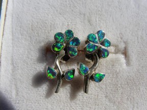 Jabberjewelry.com Inlaid Black Opal Silver Flowers Earrings Posts