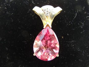 Jabberjewelry.com Large Pink Topaz Diamond Gold Pendant