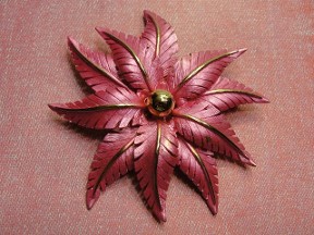 Jabberjewelry.com Vintage Large Neon Pink Leaf Pin