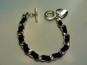 Jabberjewelry.com Black Velvet Silver Chain Bracelet With Heart Charm