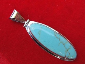 Jabberjewelry.com Large Oval Genuine Turquoise Silver Pendant