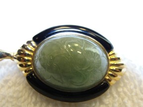 Jabberjewelry.com Vintage Black Onyx  Jade Gold Enhancer Pendant