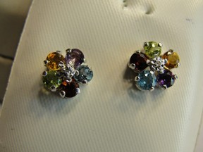 New Silver Gemstone & Diamond Earrings