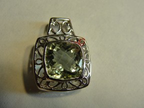 Jabberjewelry.com Green Amethyst Square Filigree Silver Pendant