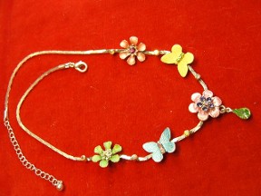 Jabberjewelry.com Butterfly Flower Rhinestone Silver Tone Necklace