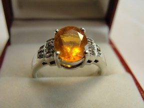 Fire Opal Diamond Silver Ring